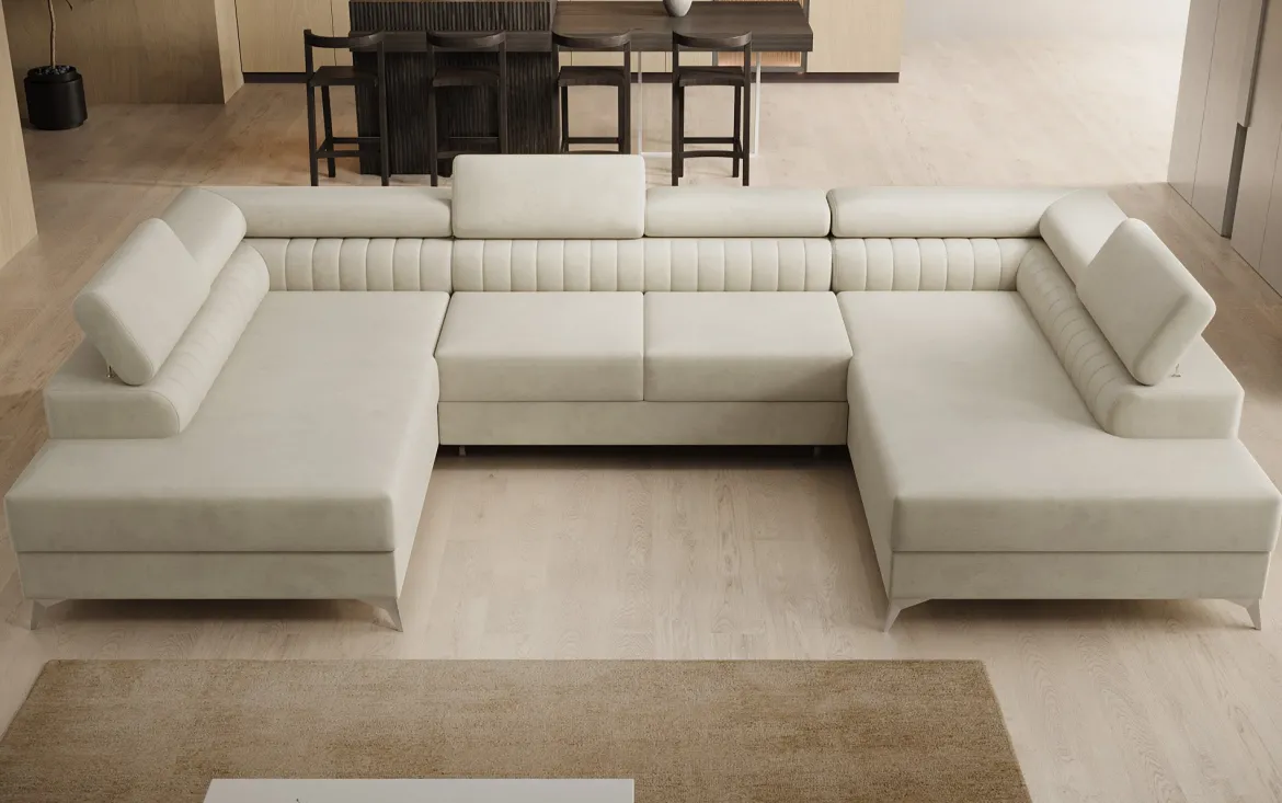 Designer Sofa Aurea U mit Schlaf- und Klappfunktion in Samt