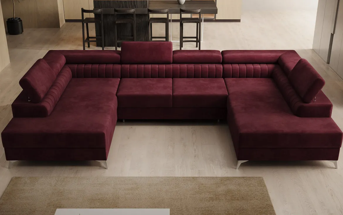 Designer Sofa Aurea U mit Schlaf- und Klappfunktion in Samt