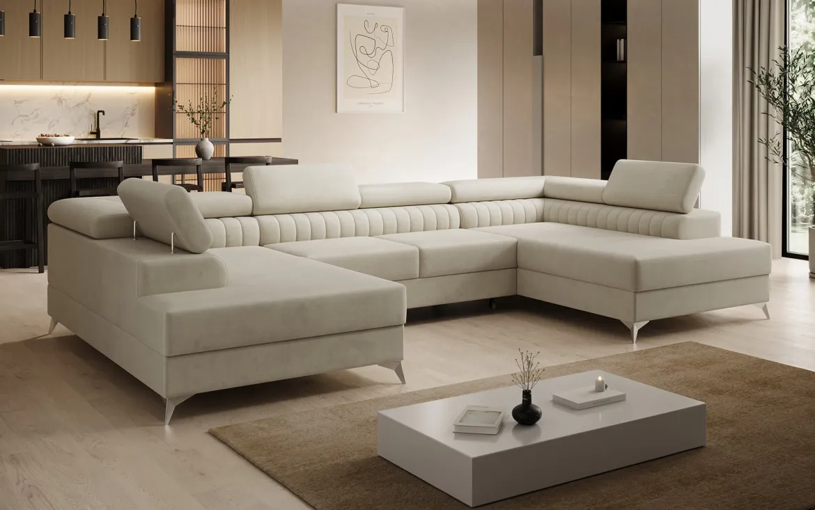 Designer Sofa Aurea U mit Schlaf- und Klappfunktion in Samt