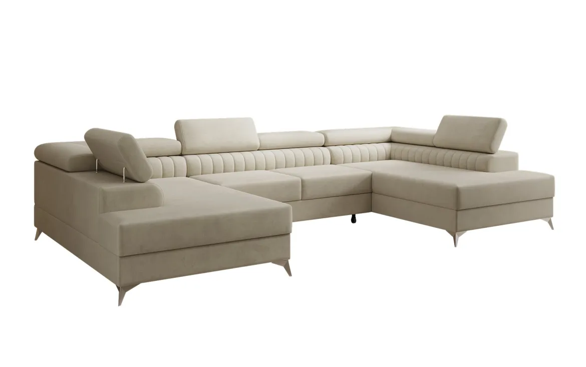 Designer Sofa Aurea U mit Schlaf- und Klappfunktion in Samt