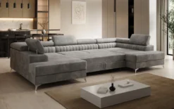 Designer Sofa Aurea U mit Schlaf- und Klappfunktion in Samt