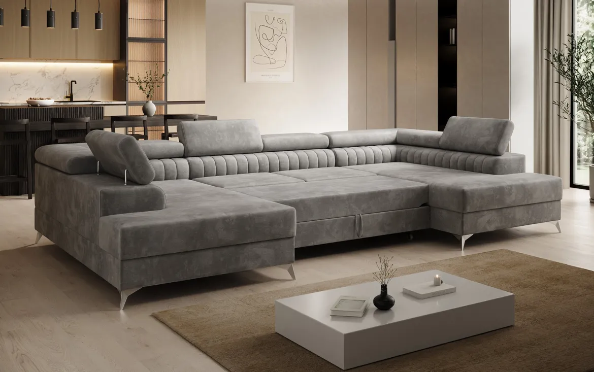 Designer Sofa Aurea U mit Schlaf- und Klappfunktion in Samt