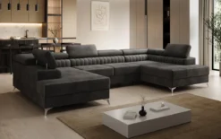 Designer Sofa Aurea U mit Schlaf- und Klappfunktion in Samt