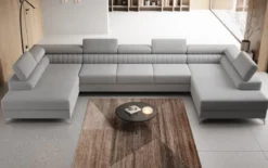 Designer Sofa Aurea U XXL mit Schlaf- und Klappfunktion in Bouclé