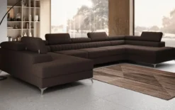 Designer Sofa Aurea U XXL mit Schlaf- und Klappfunktion in Bouclé