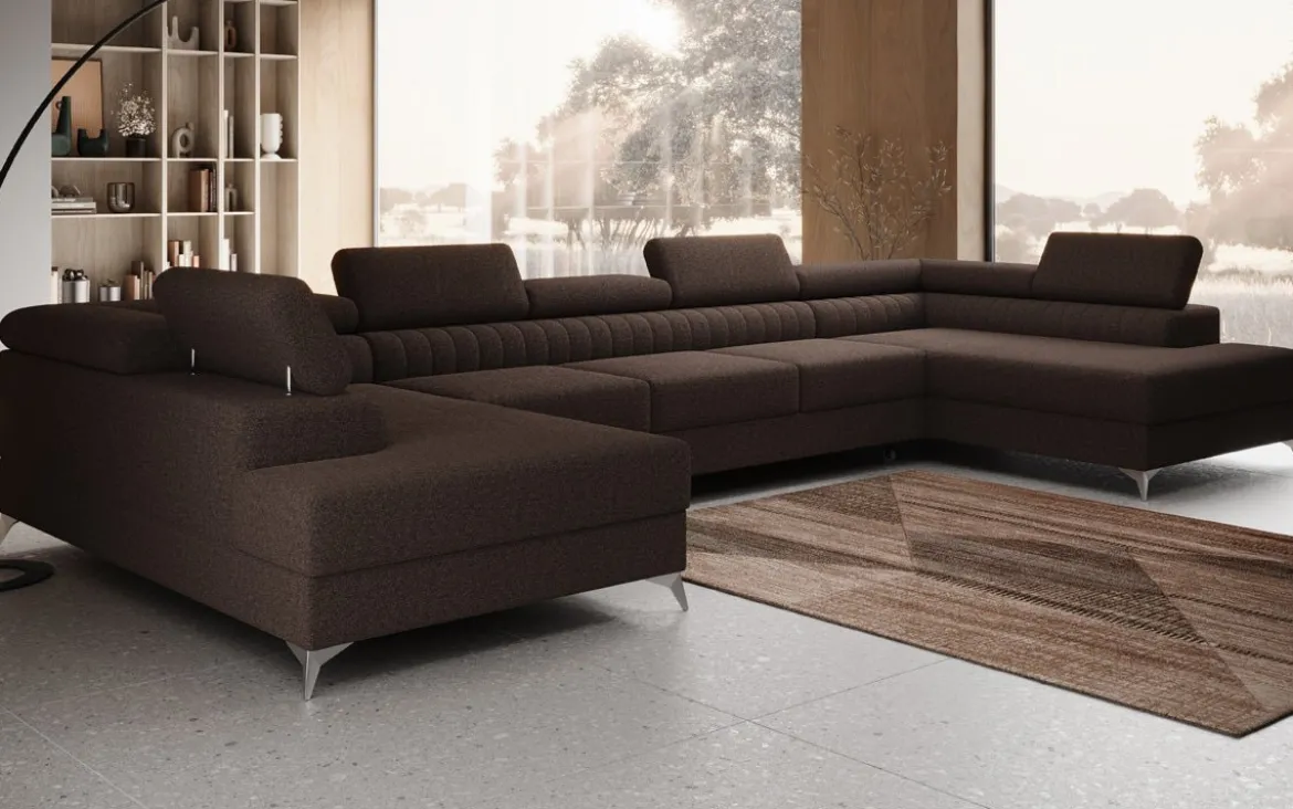 Designer Sofa Aurea U XXL mit Schlaf- und Klappfunktion in Bouclé