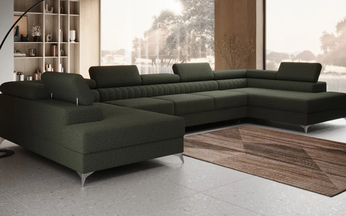 Designer Sofa Aurea U XXL mit Schlaf- und Klappfunktion in Bouclé