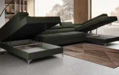 Designer Sofa Aurea U XXL mit Schlaf- und Klappfunktion in Bouclé