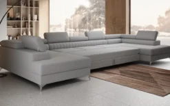 Designer Sofa Aurea U XXL mit Schlaf- und Klappfunktion in Bouclé