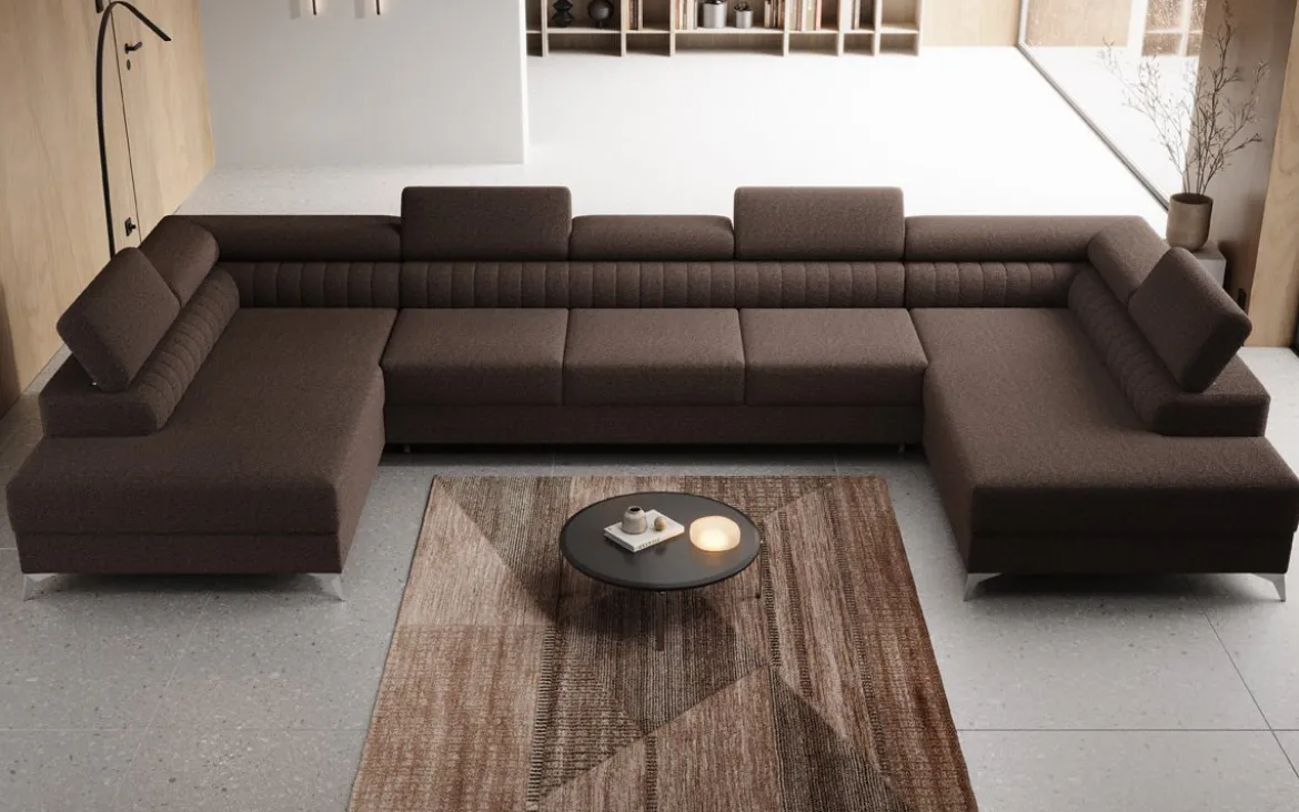 Designer Sofa Aurea U XXL mit Schlaf- und Klappfunktion in Bouclé