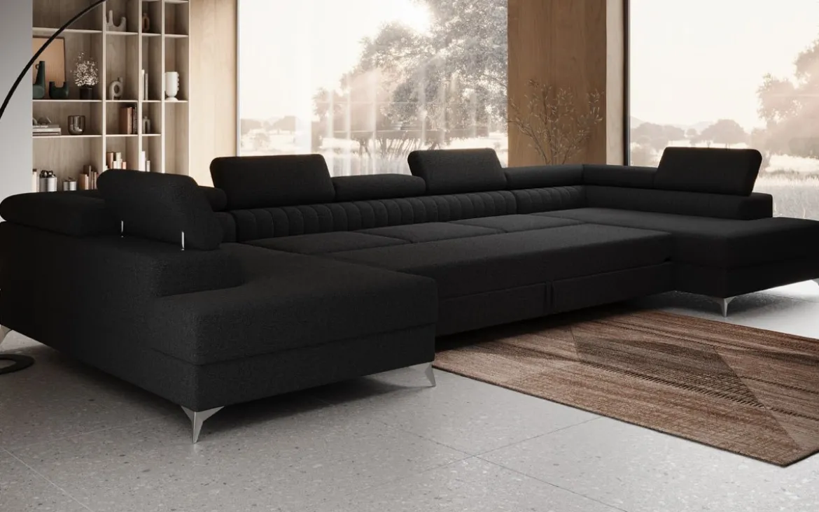Designer Sofa Aurea U XXL mit Schlaf- und Klappfunktion in Bouclé