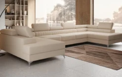 Designer Sofa Aurea U XXL mit Schlaf- und Klappfunktion in Bouclé