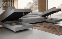Designer Sofa Aurea U XXL mit Schlaf- und Klappfunktion in Bouclé