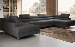 Designer Sofa Aurea U XXL mit Schlaf- und Klappfunktion in Bouclé