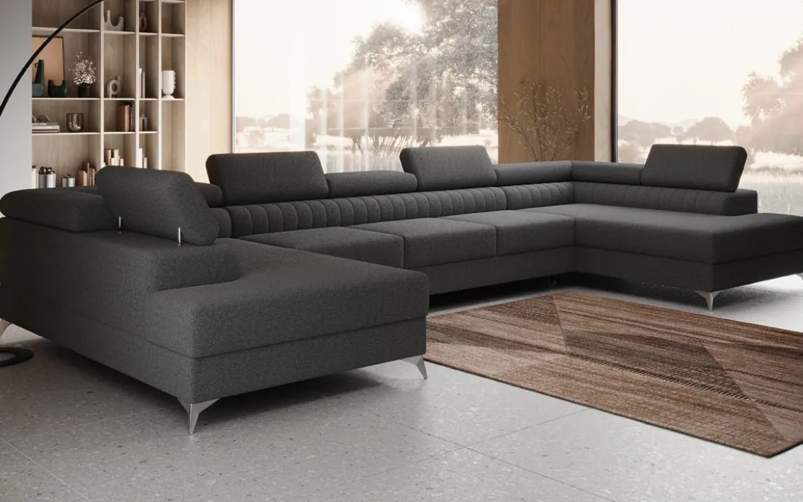 Designer Sofa Aurea U XXL mit Schlaf- und Klappfunktion in Bouclé