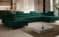 Designer Sofa Aurea U XXL mit Schlaf- und Klappfunktion in Samt