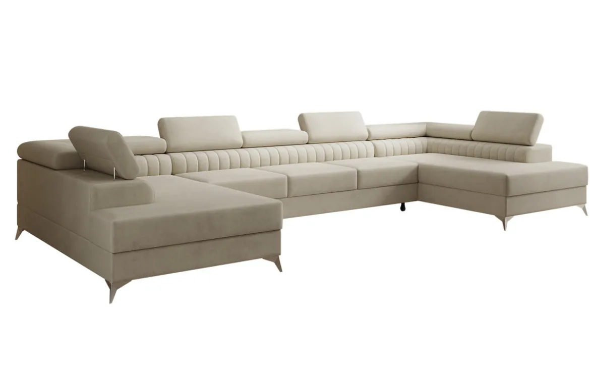 Designer Sofa Aurea U XXL mit Schlaf- und Klappfunktion in Samt