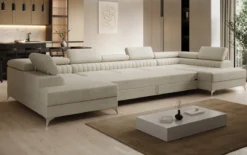 Designer Sofa Aurea U XXL mit Schlaf- und Klappfunktion in Samt