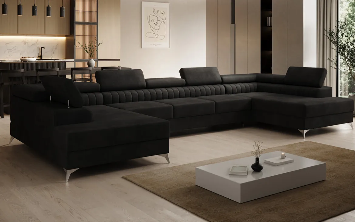 Designer Sofa Aurea U XXL mit Schlaf- und Klappfunktion in Samt