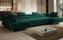 Designer Sofa Aurea U XXL mit Schlaf- und Klappfunktion in Samt