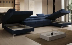 Designer Sofa Aurea U XXL mit Schlaf- und Klappfunktion in Samt