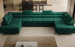 Designer Sofa Aurea U XXL mit Schlaf- und Klappfunktion in Samt