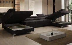 Designer Sofa Aurea U XXL mit Schlaf- und Klappfunktion in Samt