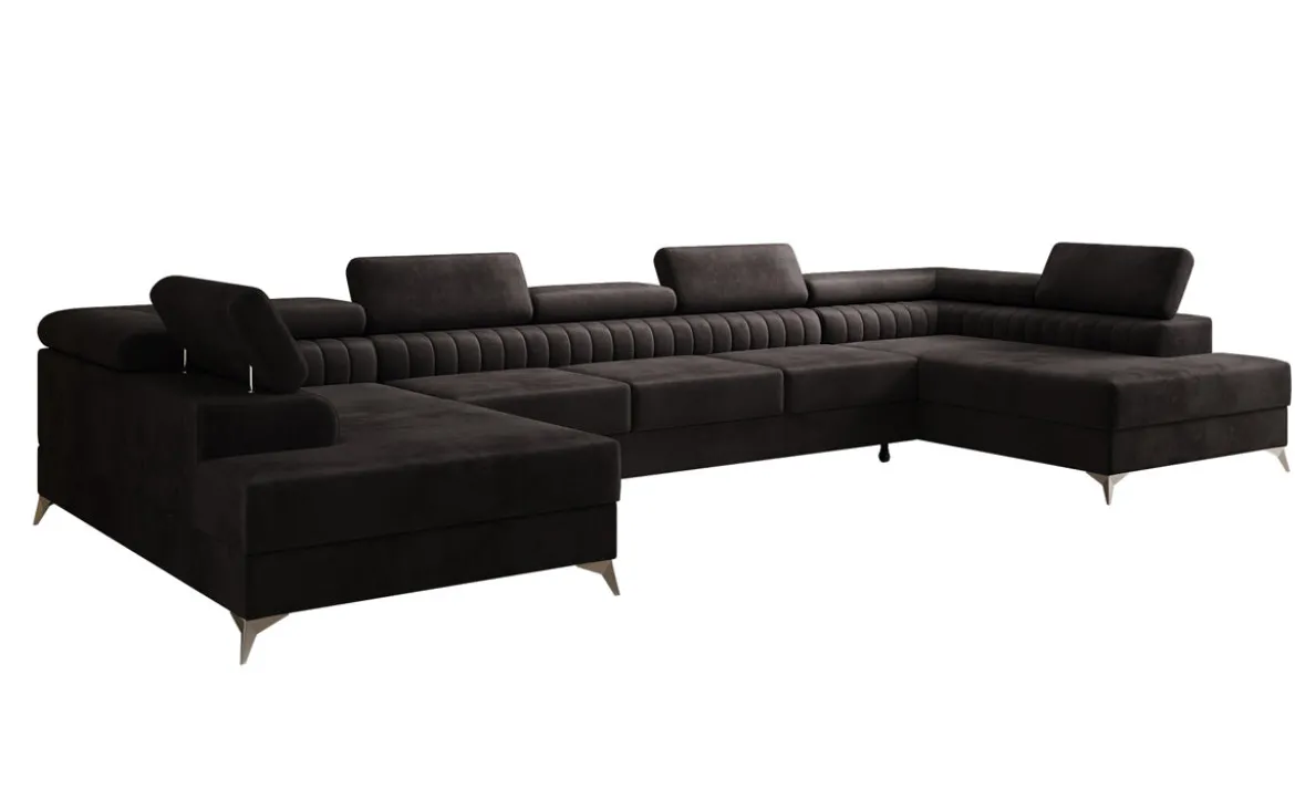 Designer Sofa Aurea U XXL mit Schlaf- und Klappfunktion in Samt