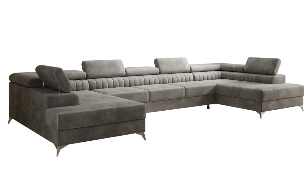 Designer Sofa Aurea U XXL mit Schlaf- und Klappfunktion in Samt