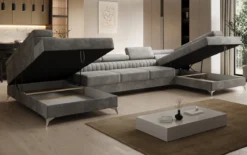 Designer Sofa Aurea U XXL mit Schlaf- und Klappfunktion in Samt