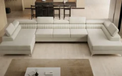 Designer Sofa Aurea U XXL mit Schlaf- und Klappfunktion in Samt