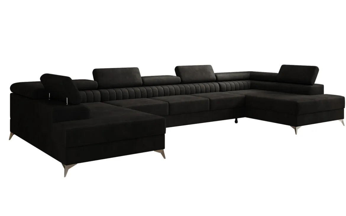 Designer Sofa Aurea U XXL mit Schlaf- und Klappfunktion in Samt