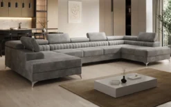 Designer Sofa Aurea U XXL mit Schlaf- und Klappfunktion in Samt