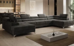 Designer Sofa Aurea U XXL mit Schlaf- und Klappfunktion in Samt