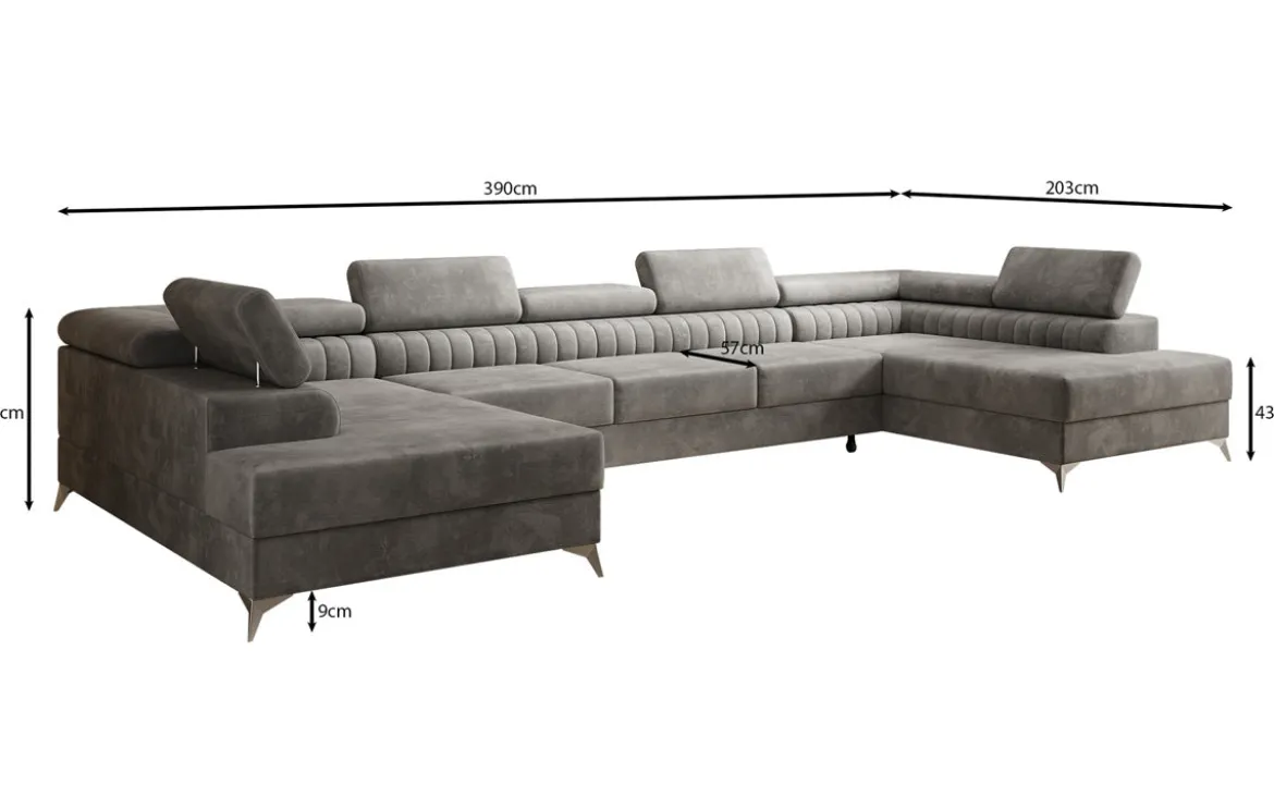Designer Sofa Aurea U XXL mit Schlaf- und Klappfunktion in Samt