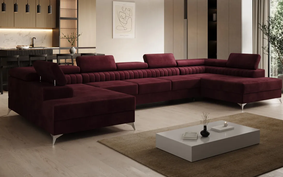 Designer Sofa Aurea U XXL mit Schlaf- und Klappfunktion in Samt