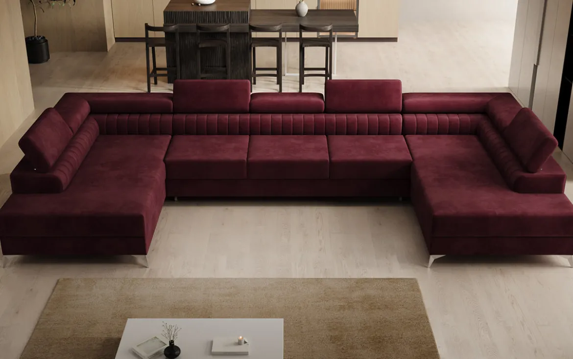 Designer Sofa Aurea U XXL mit Schlaf- und Klappfunktion in Samt
