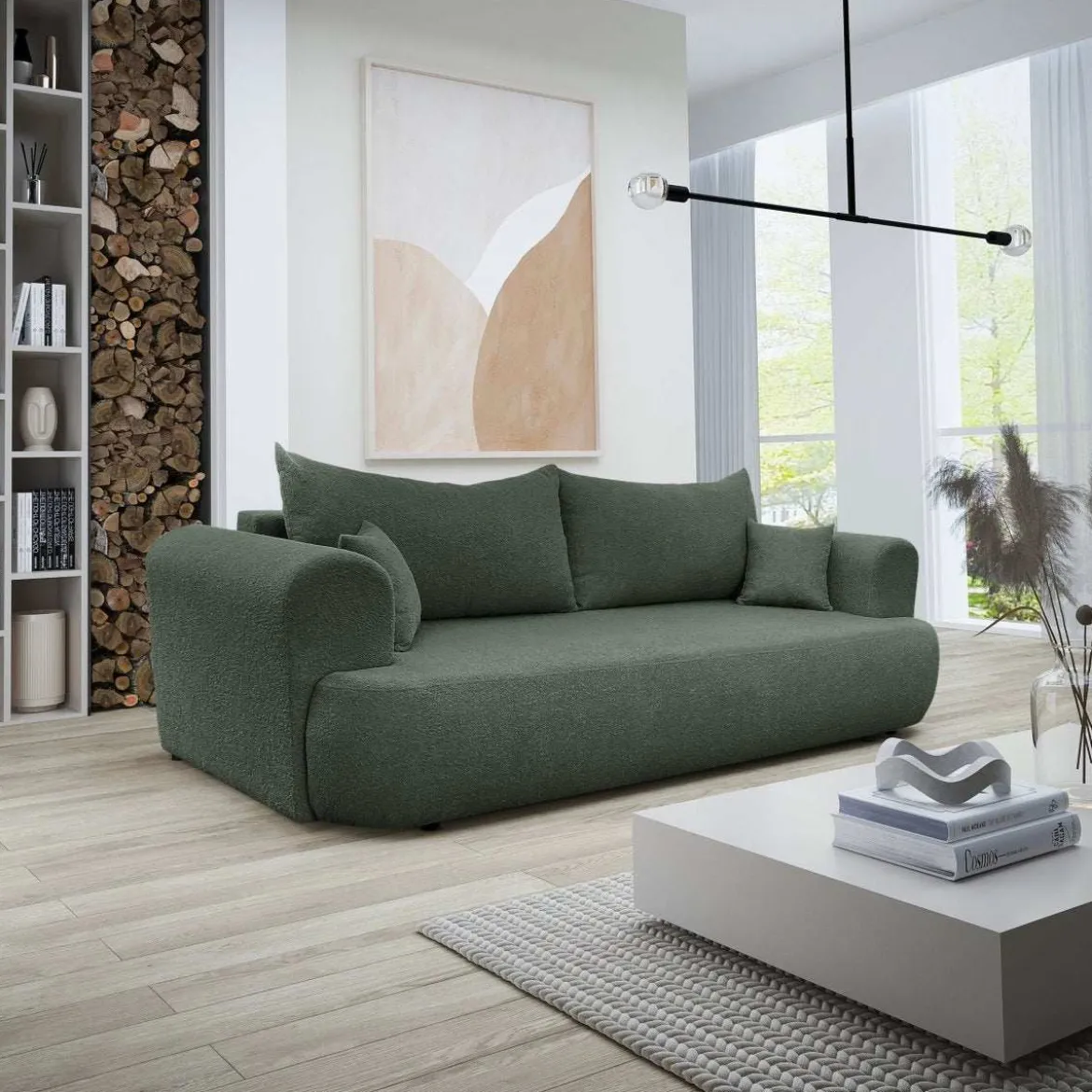 Designer Sofa Baron mit Schlaffunktion und Stauraum aus Boucle