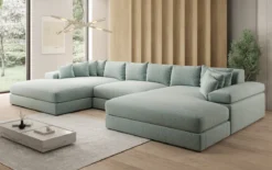 Designer Sofa Bernardo U mit breiter Ottomane in Strukturstoff