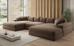 Designer Sofa Bernardo U mit breiter Ottomane in Strukturstoff