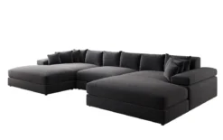 Designer Sofa Bernardo U mit breiter Ottomane in Strukturstoff