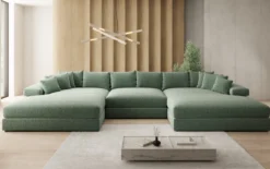 Designer Sofa Bernardo U mit breiter Ottomane in Strukturstoff