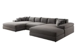 Designer Sofa Bernardo U mit breiter Ottomane in Strukturstoff