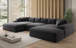 Designer Sofa Bernardo U mit breiter Ottomane in Strukturstoff