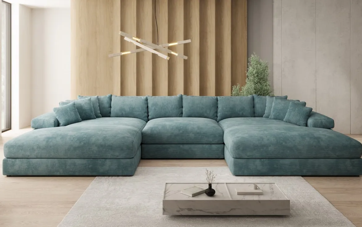 Designer Sofa Bernardo U mit breiter Ottomane in Cord