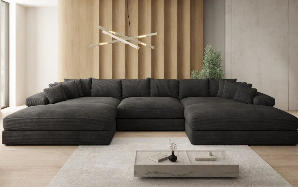 Designer Sofa Bernardo U mit breiter Ottomane in Cord