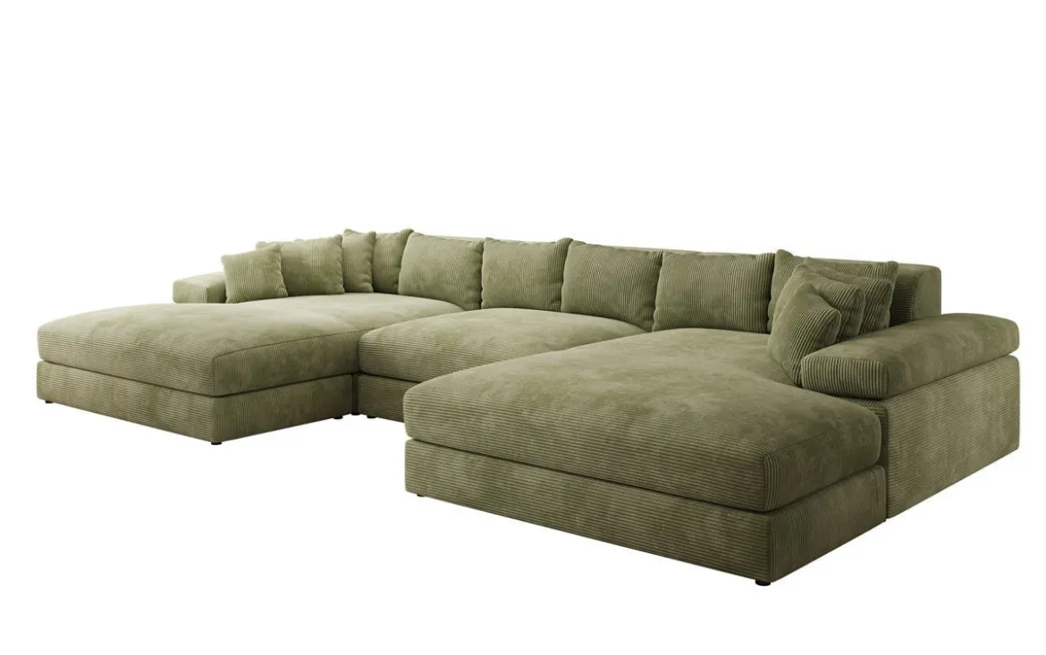 Designer Sofa Bernardo U mit breiter Ottomane in Cord