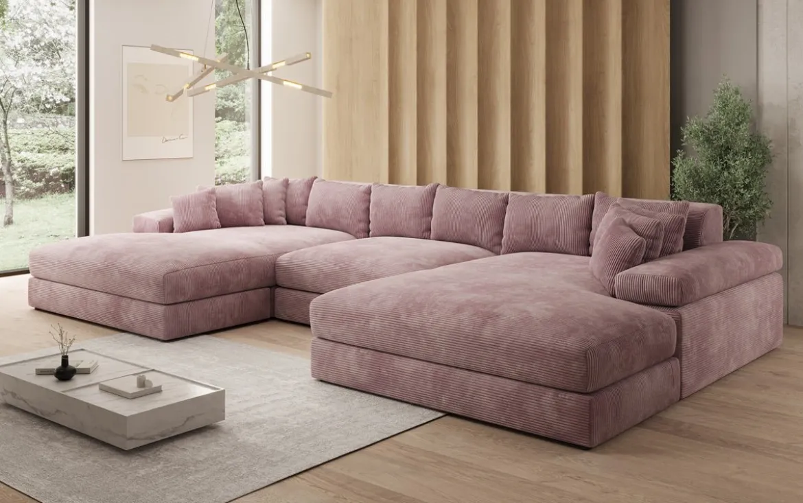 Designer Sofa Bernardo U mit breiter Ottomane in Cord