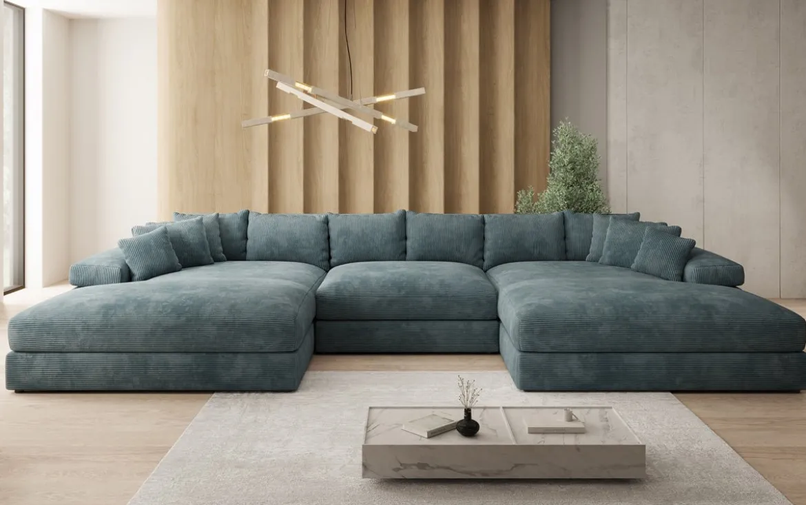 Designer Sofa Bernardo U mit breiter Ottomane in Cord