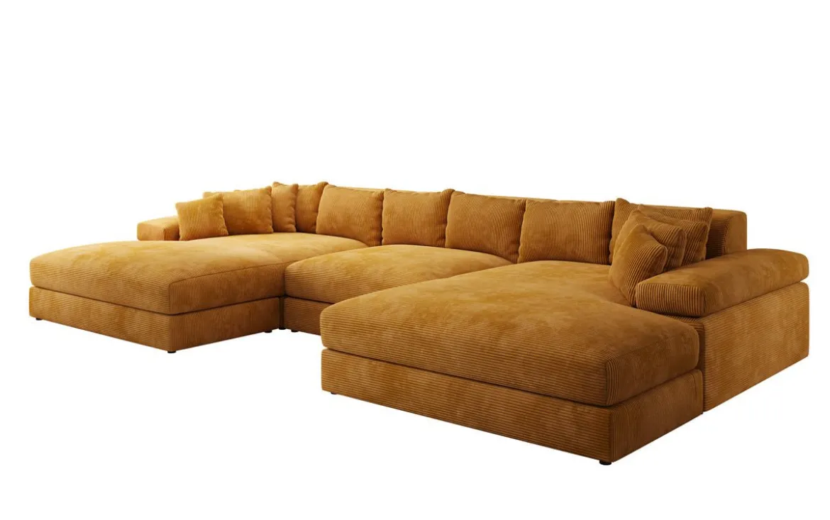 Designer Sofa Bernardo U mit breiter Ottomane in Cord